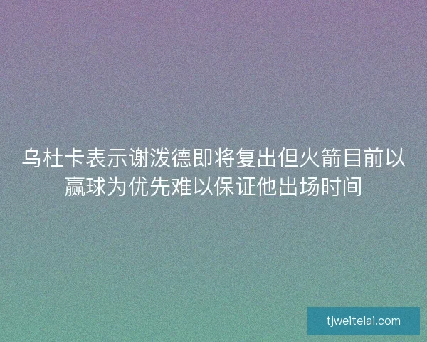 乌杜卡表示谢泼德即将复出但火箭目前以赢球为优先难以保证他出场时间